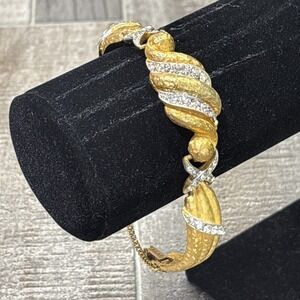 Vintage BSK Rhinestone Bracelet Sectional Brushed Gold Tone 6.5"
